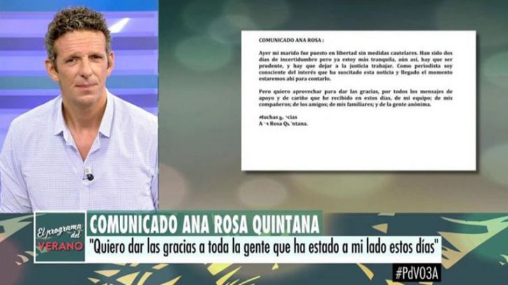 Comunicado oficial de Ana Rosa Quintana tras la detención de su marido